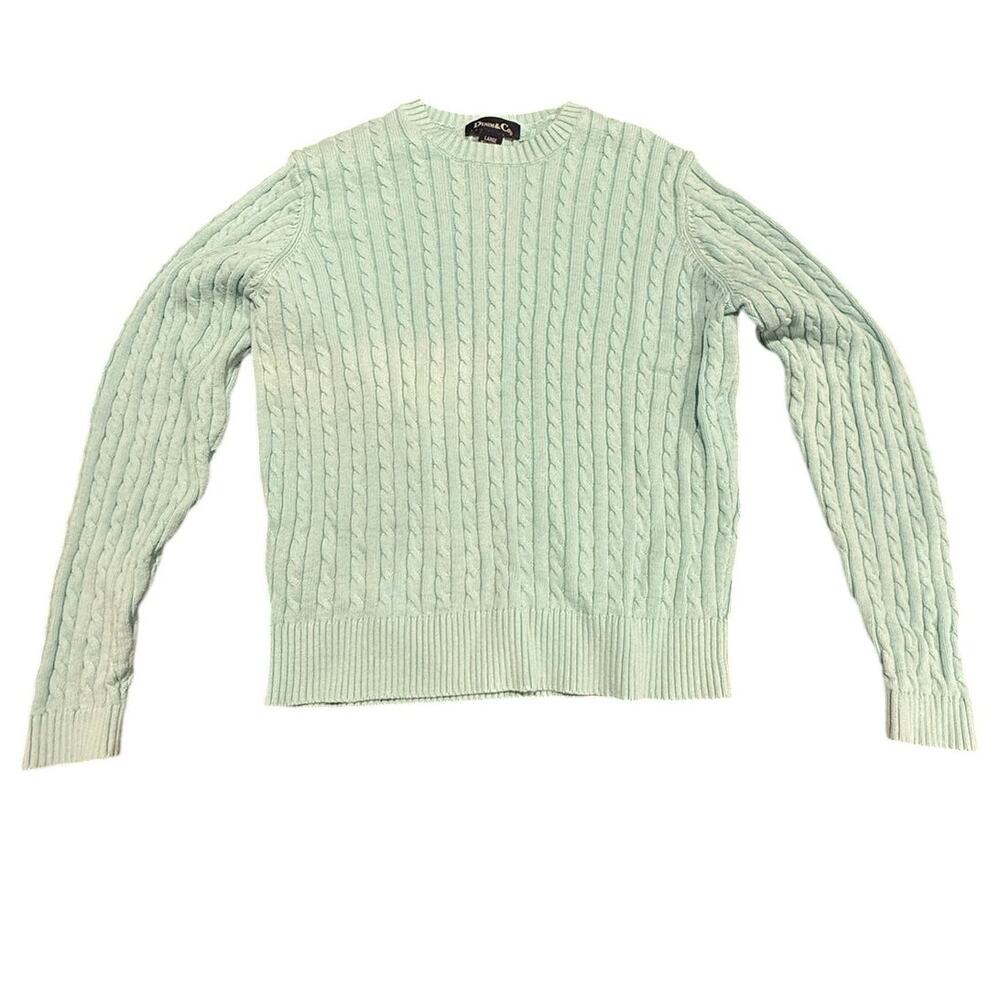 Denim & Co. Women's Mint Green Cable Knit Crewneck Pullover Sweater Size Large